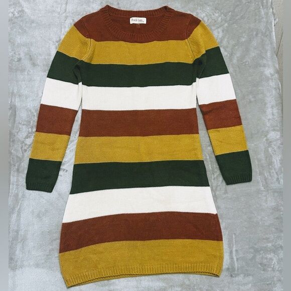 Peach Love Dress Stripes Multi-Color Cable Knit Preppy Mini Long Sleeve - Picture 3 of 10